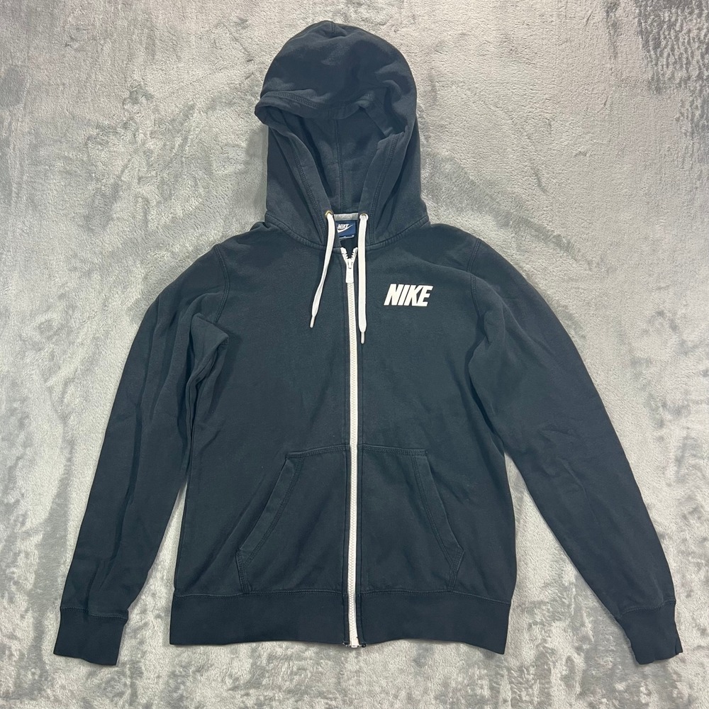 NIKE Club Full Zip Hoodie Womens Size Medium Black 545629 Solid Cotton Blend Gym